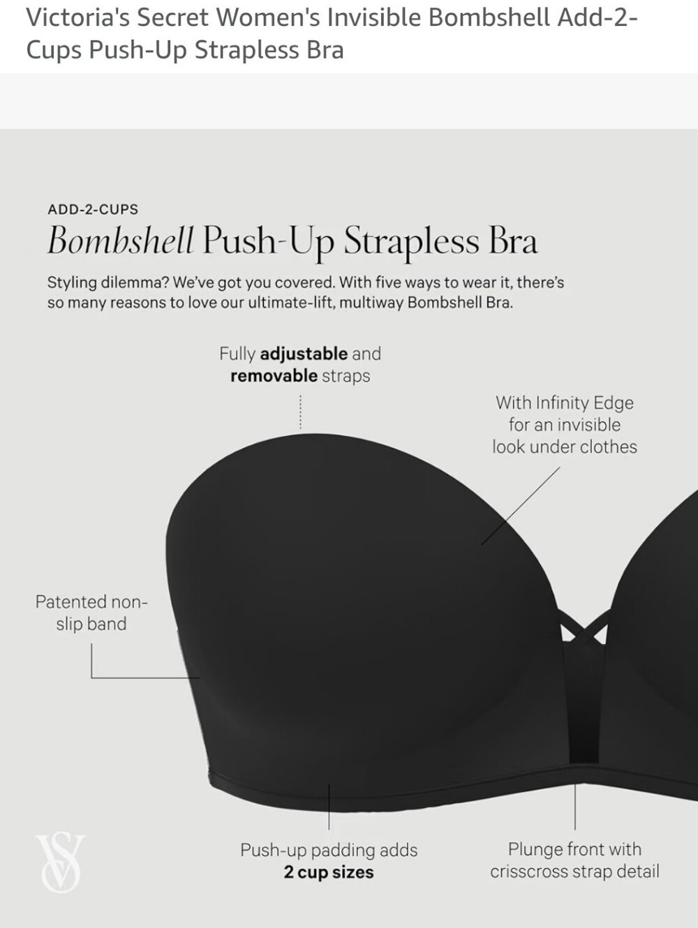 Victoria's Secret Bombshell Add-2-Cups Multi-Way Push-Up Bra Nude 38C NWT - Picture 3 of 11